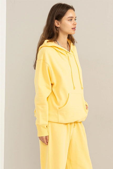 Weekend Chiller Drop Shoulder Oversized Hoodie - Banana Cream-Clothing - Women-HYFVE-Urbanheer