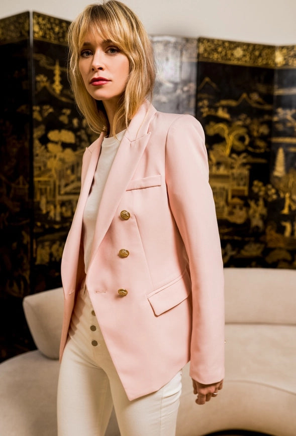 Timeless Fitted Blazer Jacket with Gold Double-Breasted Buttons Pink-Jacket-Attentif Paris-Urbanheer