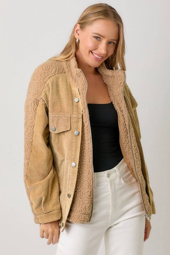 Corduroy Mixed Sherpa Jacket Latte