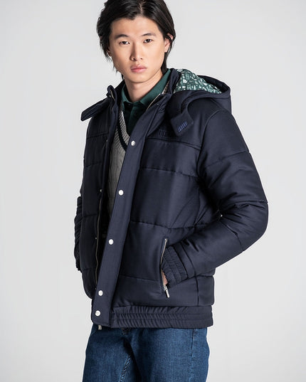 Padded Puffer With High Collar And Hood - Blue-Coats & Jackets-JEF-Urbanheer