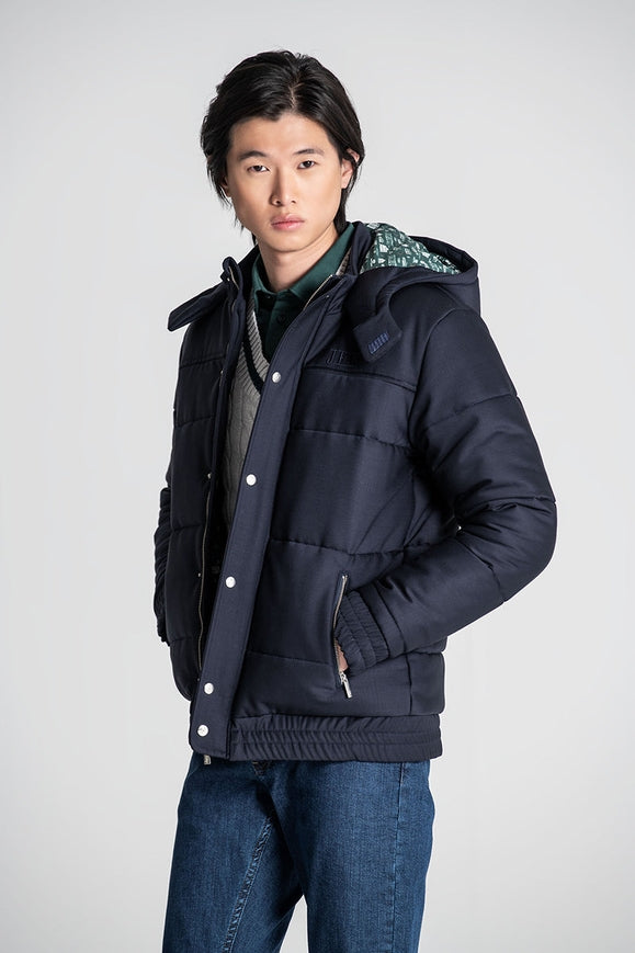 Padded Puffer With High Collar And Hood - Blue-Coats & Jackets-JEF-Urbanheer