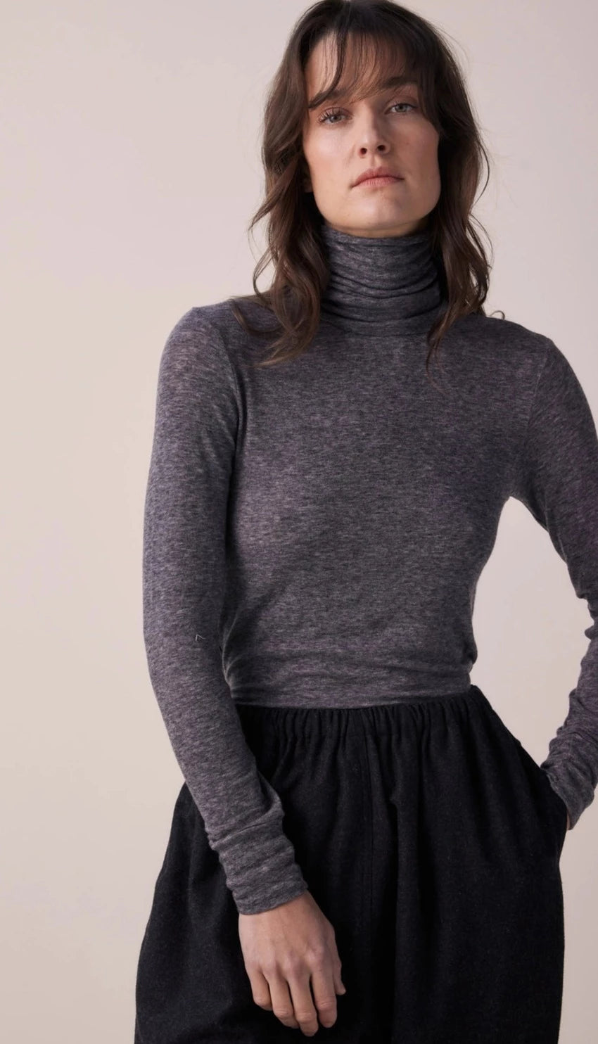 Wool Blend Lightweight Knit Turtleneck-Clothing - Women-Amente-Grey-S-Urbanheer