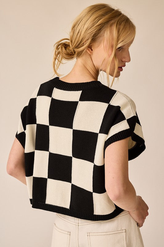 Hannah Loose Fit Checker Knit Top Black-TOP-Papermoon-Urbanheer