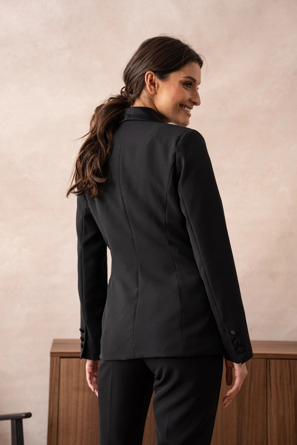 Plain Fitted Smoking Jacket Black-Jacket-Attentif Paris-Urbanheer