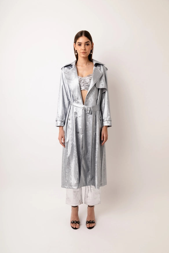 Vivienne Silver Trench Coat-COAT-Amy Lynn-Urbanheer