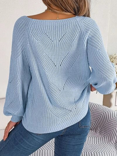 Openwork Buttoned Square Neck Sweater Misty Blue-Sweater-Blak Wardrob-Urbanheer