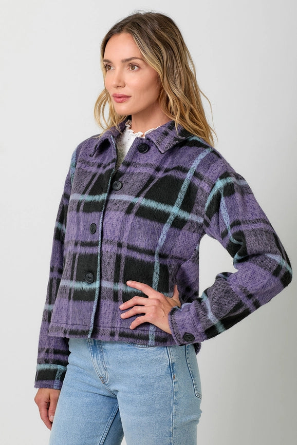 Button Down Checker Jacket Violet