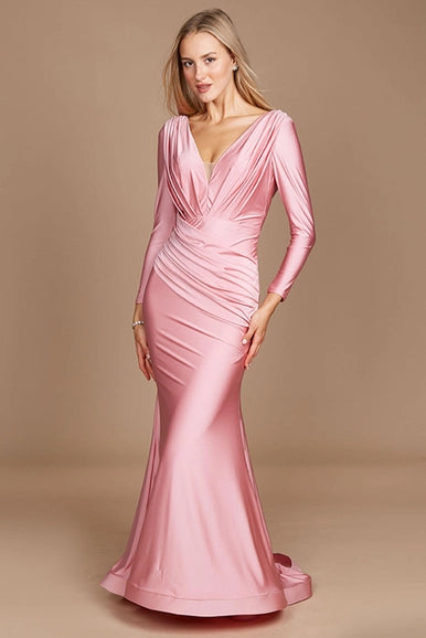 Pink Dylan & Davids Long Sleeve Formal Evening Dress-Dylan & Davids-Urbanheer