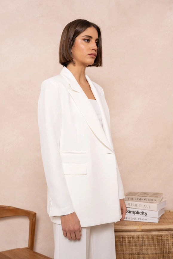 Signature Asymmetric Mid-Length Double-Breasted Plain Jacket White-Jacket-Attentif Paris-Urbanheer