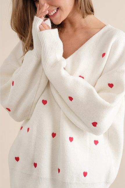 Plus Size Heart Pattern Boxy Knit Pullover Sweater White-SWEATER-Pink Irene Wholesale-Urbanheer