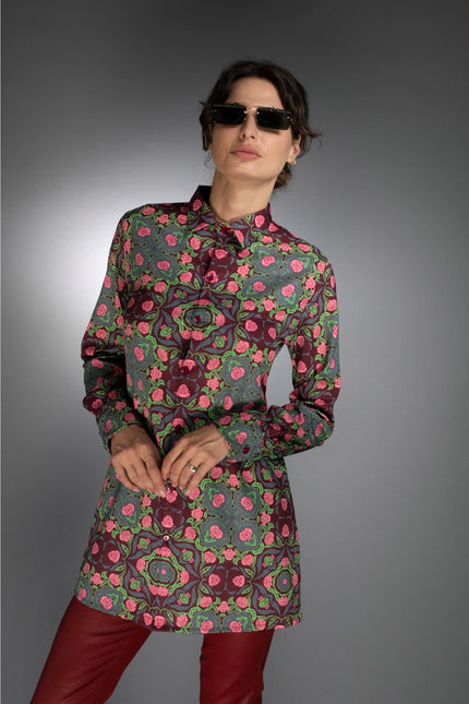 Bold Geometric Pattern Rose Burgundy/Rose Pink-Long Shirt-Nuvula-Urbanheer