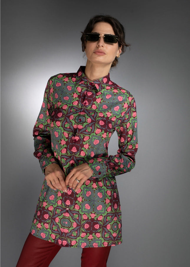 Bold Geometric Pattern Rose Burgundy/Rose Pink-Long Shirt-Nuvula-Urbanheer