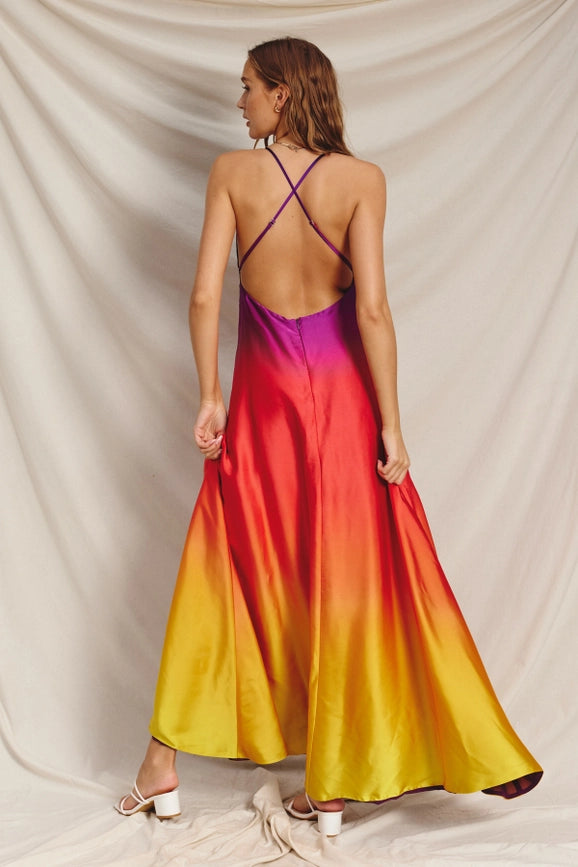 Radiance Ombre Open Back Plunging Maxi Dress Sunset Cosmo-Maxi Dress-Dress Forum-Urbanheer