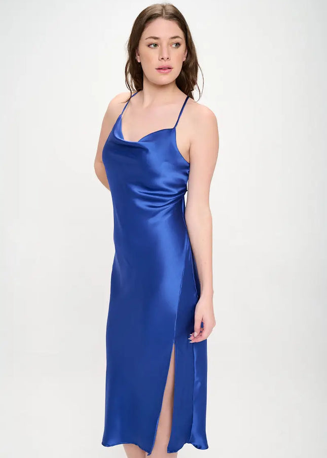 Satin Bias Slip Dress With Slit-Clothing - Women-Renee C.-Urbanheer