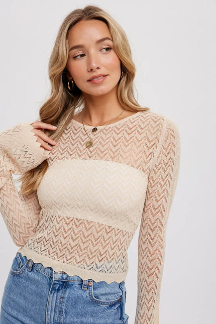 Bell Sleeves Pointelle Pullover-Bluivy-Urbanheer