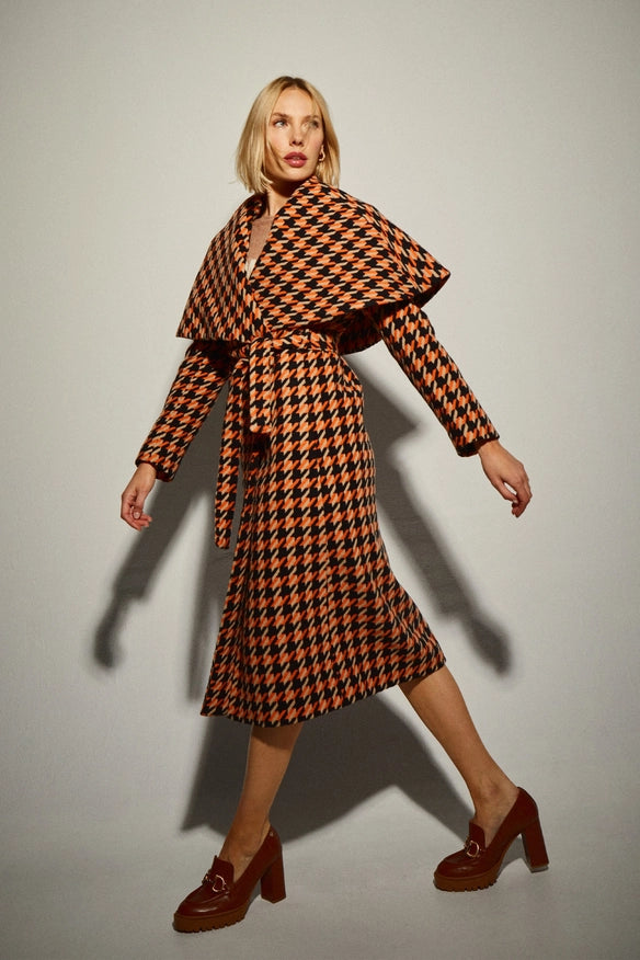 Orange Houndstooth Coat-COAT-Dolores Promesas-Urbanheer