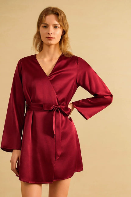 Loose Collarless Silk Claret-Robe-MommeSilk-XS-Urbanheer