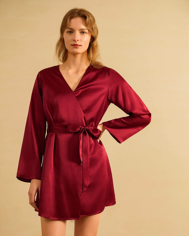 Loose Collarless Silk Claret-Robe-MommeSilk-XS-Urbanheer