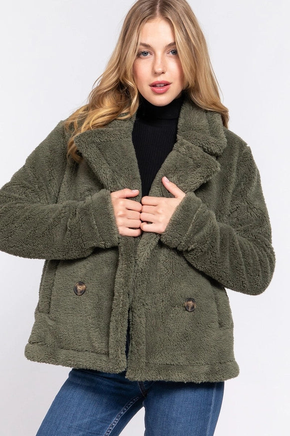 Faux Fur Sherpa Jacket-Jacket-Blak Wardrob-M-Olive-Urbanheer