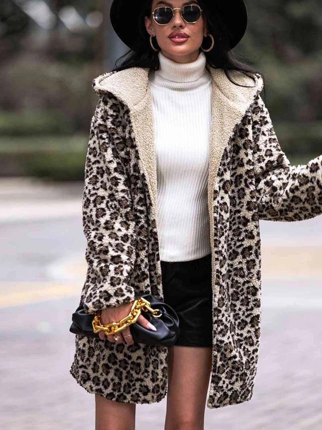 Leopard Hooded Coat With Pockets-COAT-Blak Wardrob-Urbanheer