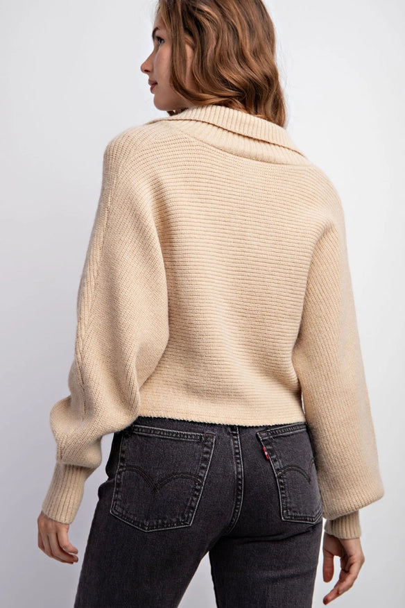 Long Dolman Sleeve Ribbed Crop Sweater Top Taupe-Sweater-EDIT by NINE-Urbanheer