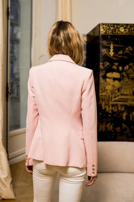 Timeless Fitted Blazer Jacket with Gold Double-Breasted Buttons Pink-Jacket-Attentif Paris-Urbanheer