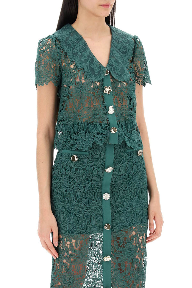 "Chelsea Lace Guipure Top With Collar - Green