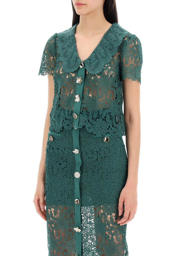 "Chelsea Lace Guipure Top With Collar - Green