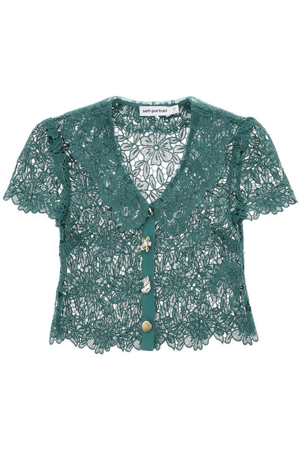 "Chelsea Lace Guipure Top With Collar - Green