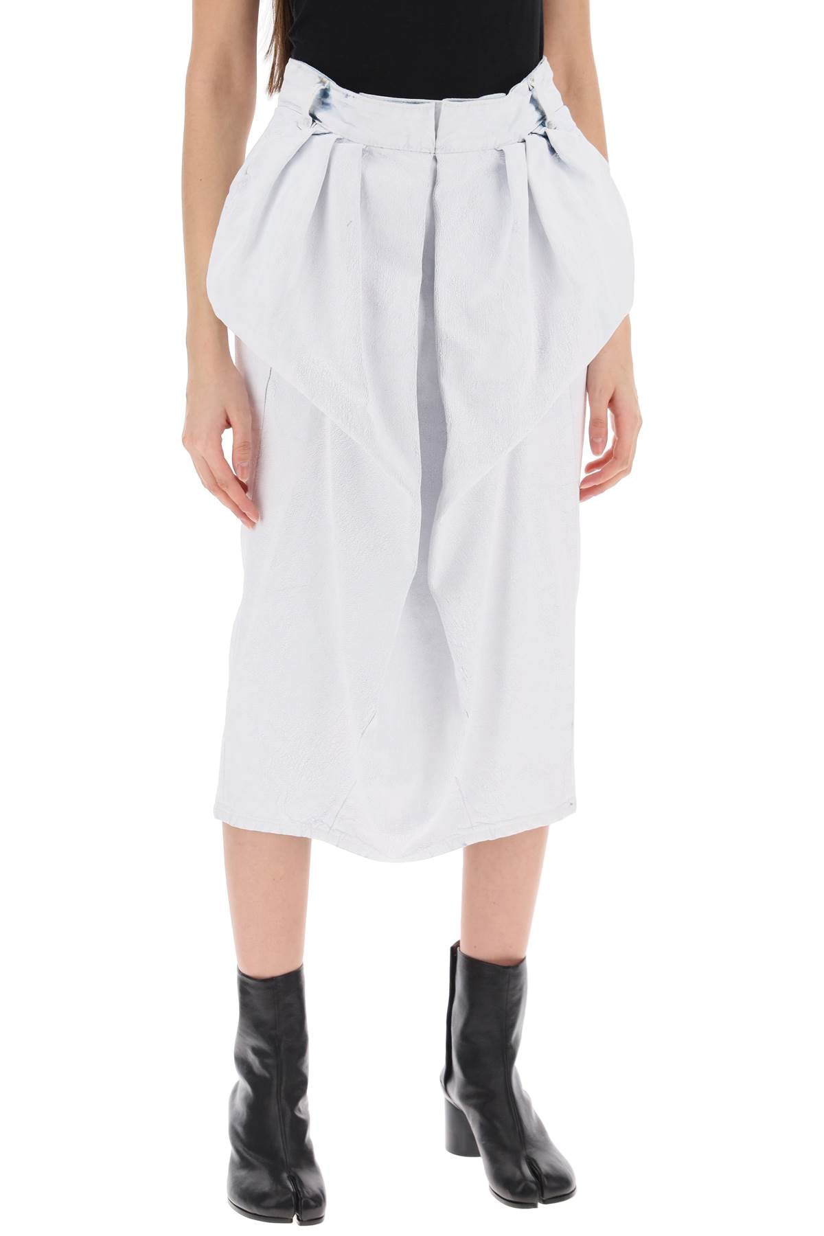 Crinkled Denim Ruffled Skirt - White