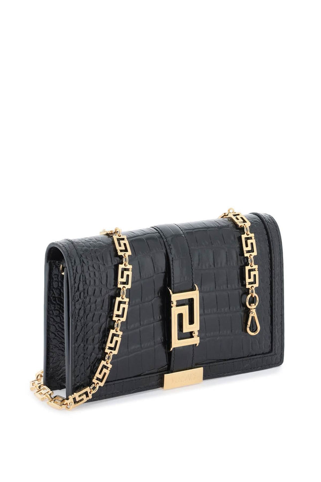 Croco-Embossed Leather Greca Goddes Crossbody Bag