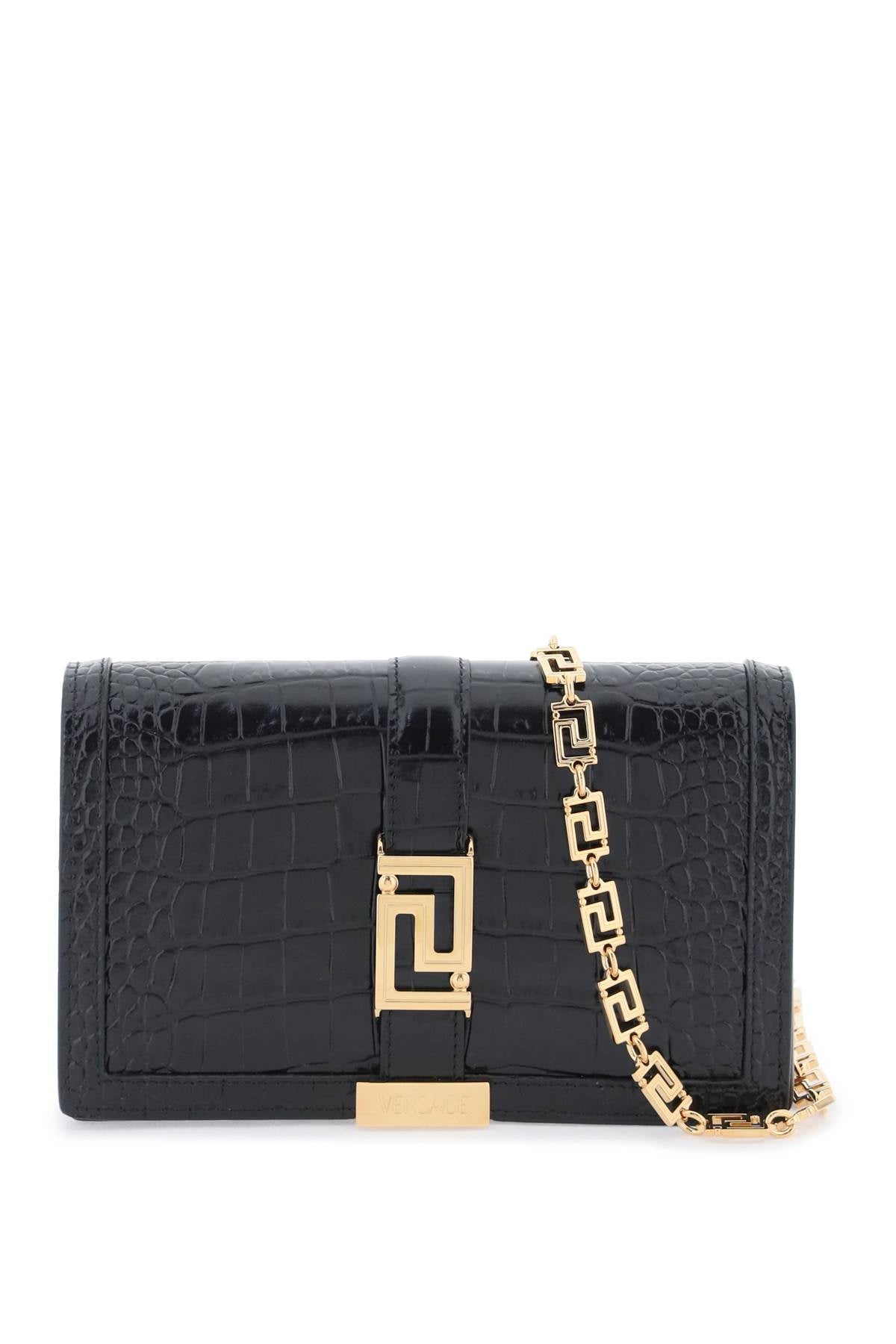 Croco-Embossed Leather Greca Goddes Crossbody Bag