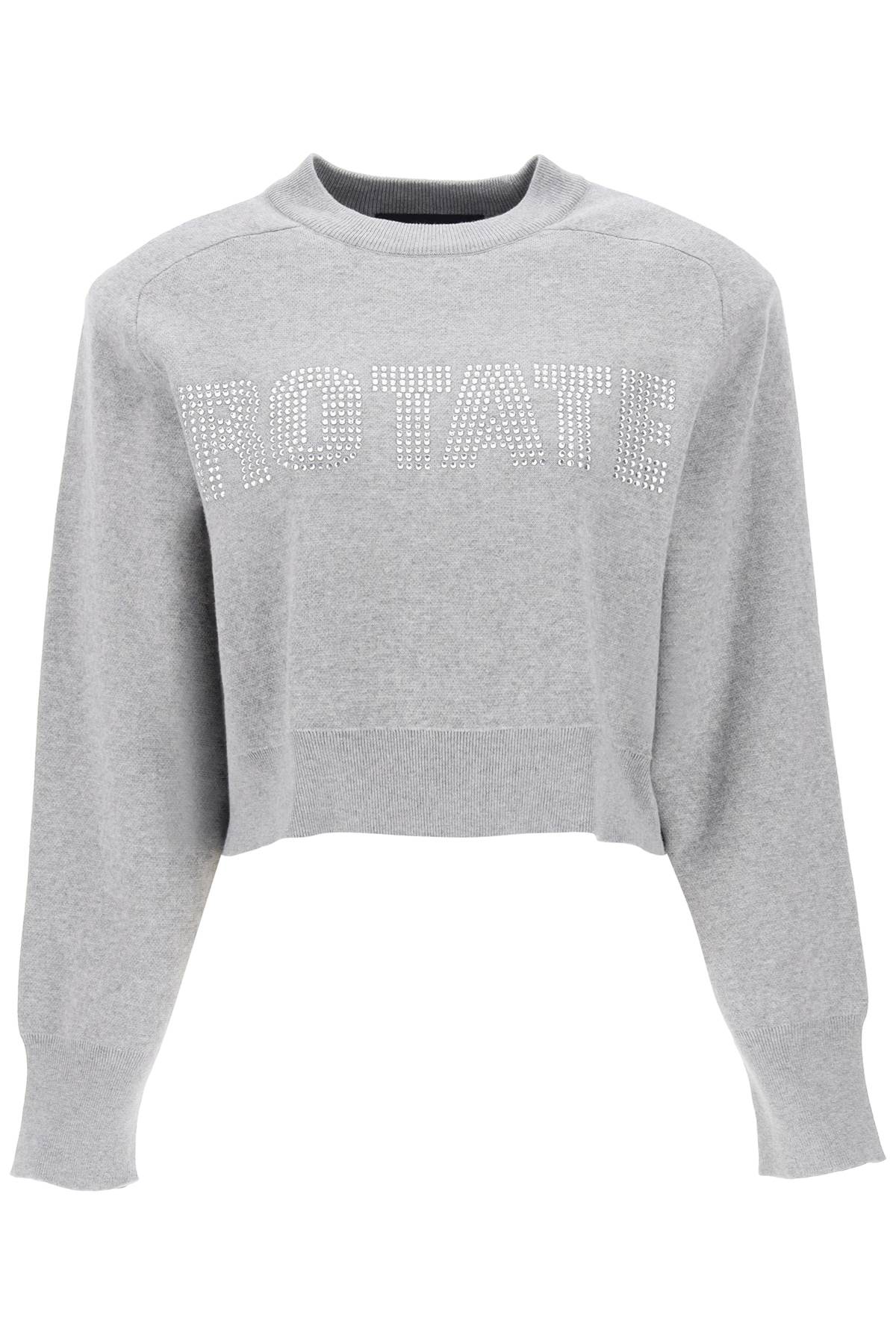 Cropped Sweater With Rhinestone-Studded Logo
