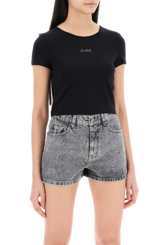 Cropped T-Shirt With Embroidered Lurex Logo
