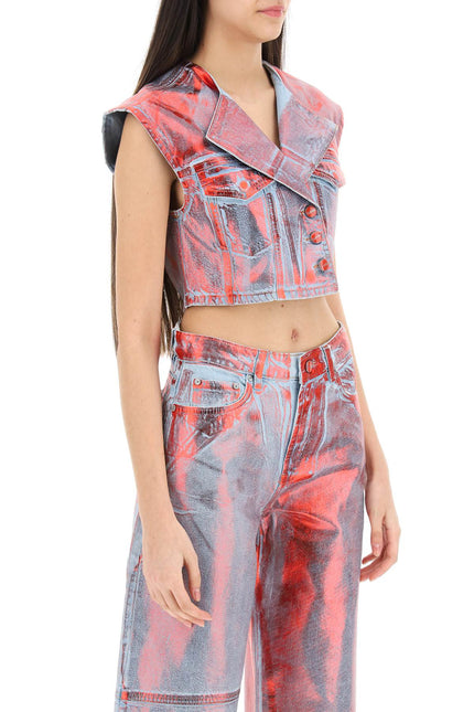 Cropped Vest In Laminated Denim