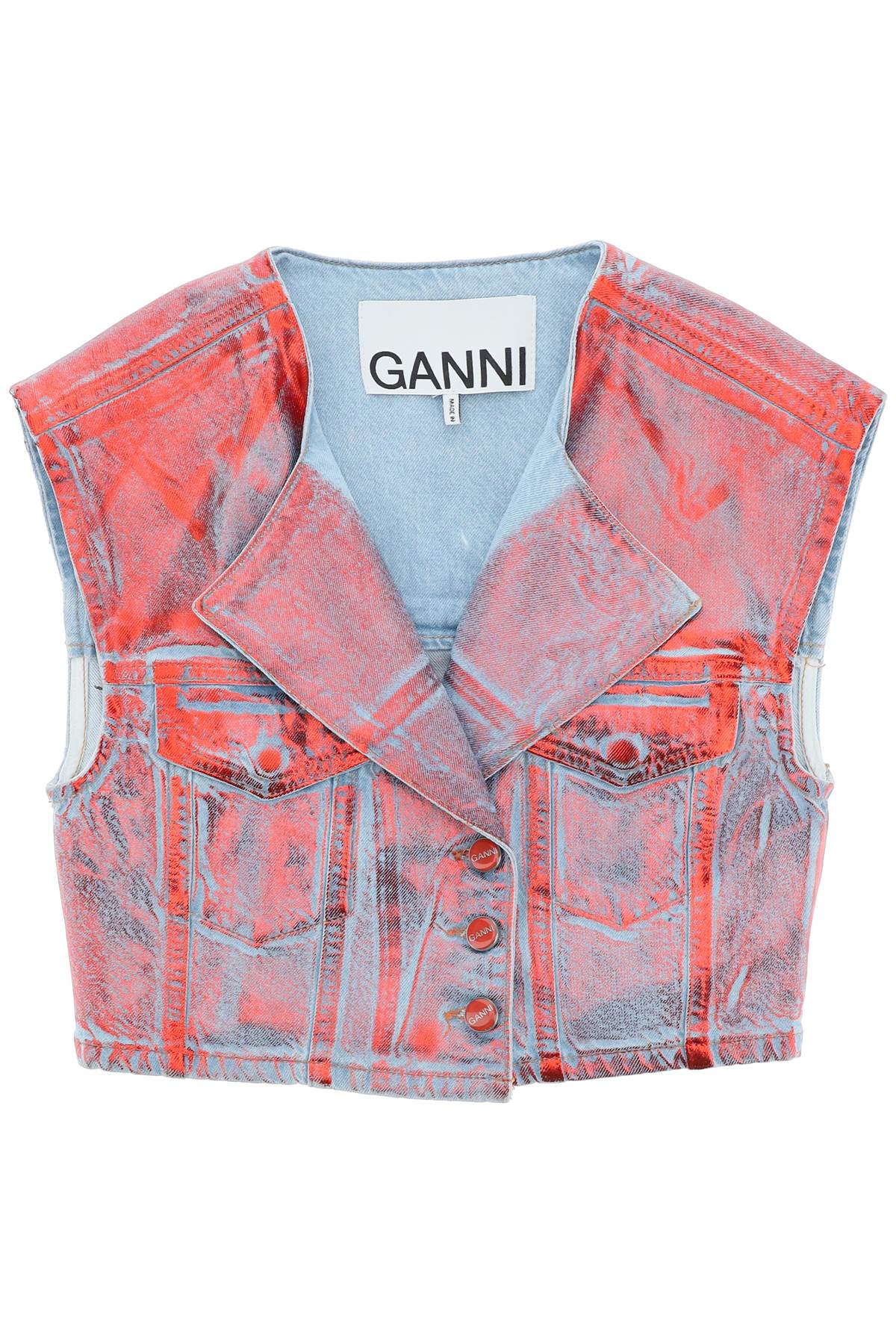 Cropped Vest In Laminated Denim