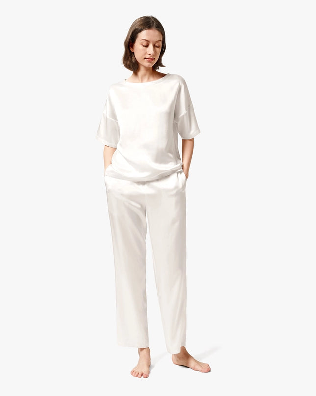 Sunday Morning Silk Pajamas Ivory-Pajamas-MommeSilk-Urbanheer