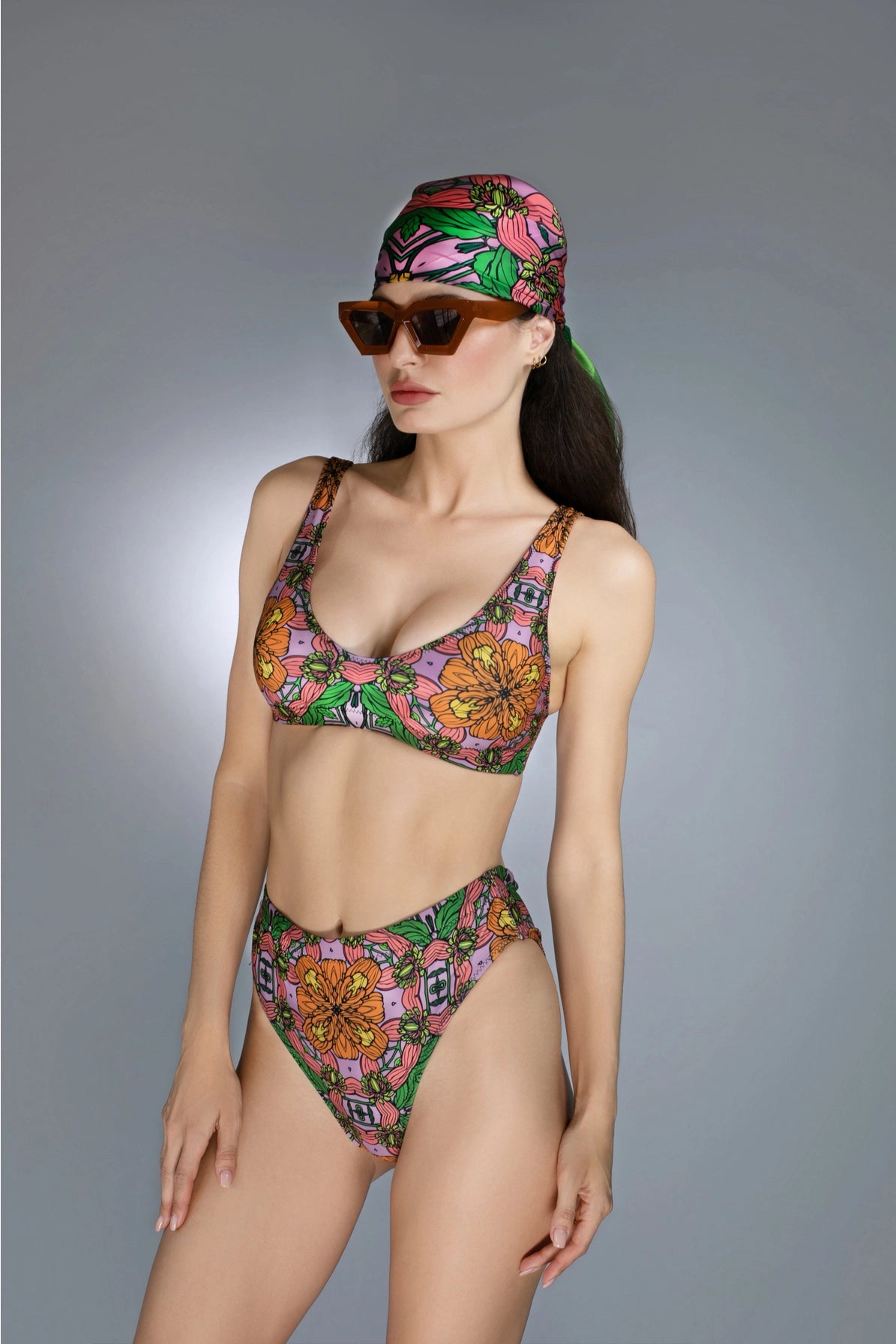 Multi-Hued Exotic Floral Illustrations Orange / Pink Bikini-Nuvula-Urbanheer