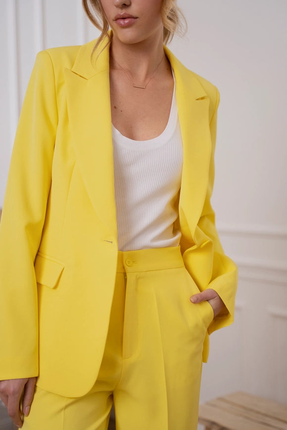 Timeless One-Button Fitted Plain Jacket Yellow-Jacket-Attentif Paris-Urbanheer