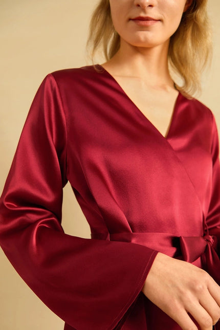 Loose Collarless Silk Claret-Robe-MommeSilk-Urbanheer