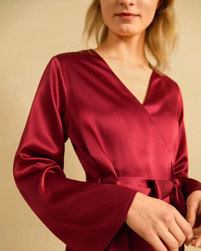 Loose Collarless Silk Claret-Robe-MommeSilk-Urbanheer