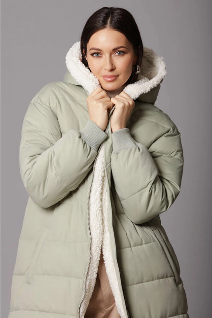 Faux Fur-Lined Puffer Coat-Avec Les Filles-Aventurine Greeb/Cream-XS-Urbanheer