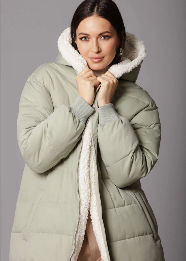 Faux Fur-Lined Puffer Coat-Avec Les Filles-Aventurine Greeb/Cream-XS-Urbanheer