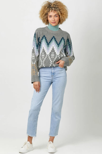 Fair Isle Pullover Sweater  Grey Mix