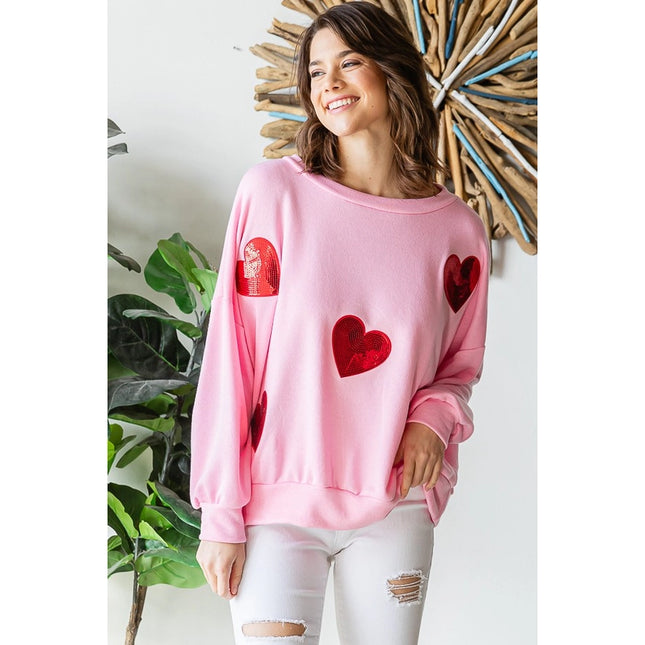 Sequined Heart Patch Sweatshirt-Sweatshirt-Peace Love Line-Urbanheer