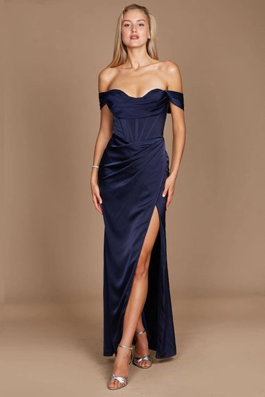 Dylan & Davids Long Satin Formal Evening Dress-Dylan & Davids-Navy-8-Urbanheer