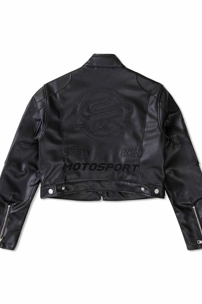 Leather Racing Cropped Jacket-Clothing - Women-Vibrant M.i.U-Urbanheer