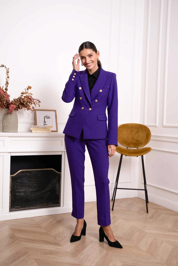 Blazer Jacket with Gold Buttons, Winter Material Violet-Jacket-Attentif Paris-Urbanheer