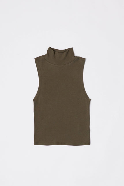 Jadyn Turtleneck Sleeveless Top - Olive-MOD REF-Urbanheer