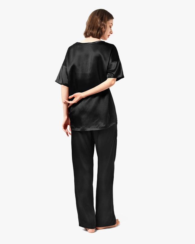 Sunday Morning Silk Pajamas Black-Pajamas-MommeSilk-Urbanheer